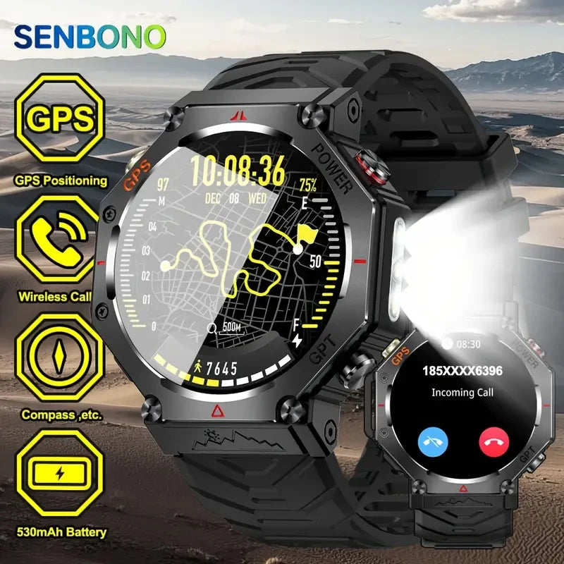 SENBONO GPS Smart Watch Men Built-in GPS Bluetooth Call AI GPT Fitness Tracker Waterproof Military Sports Smartwatch for Men Black United States S3ad11f70c93e43fdb38f0054dd644ccbt Red, White and Blue Products Store